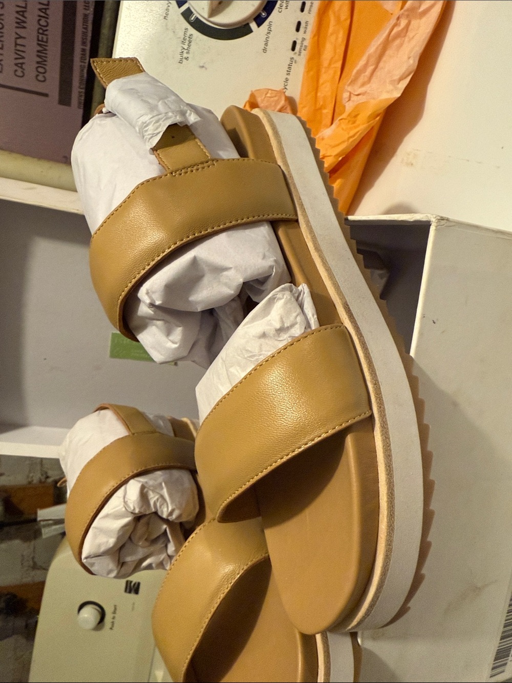 Quince Tan Wide-Strap Platform Slide Sandals